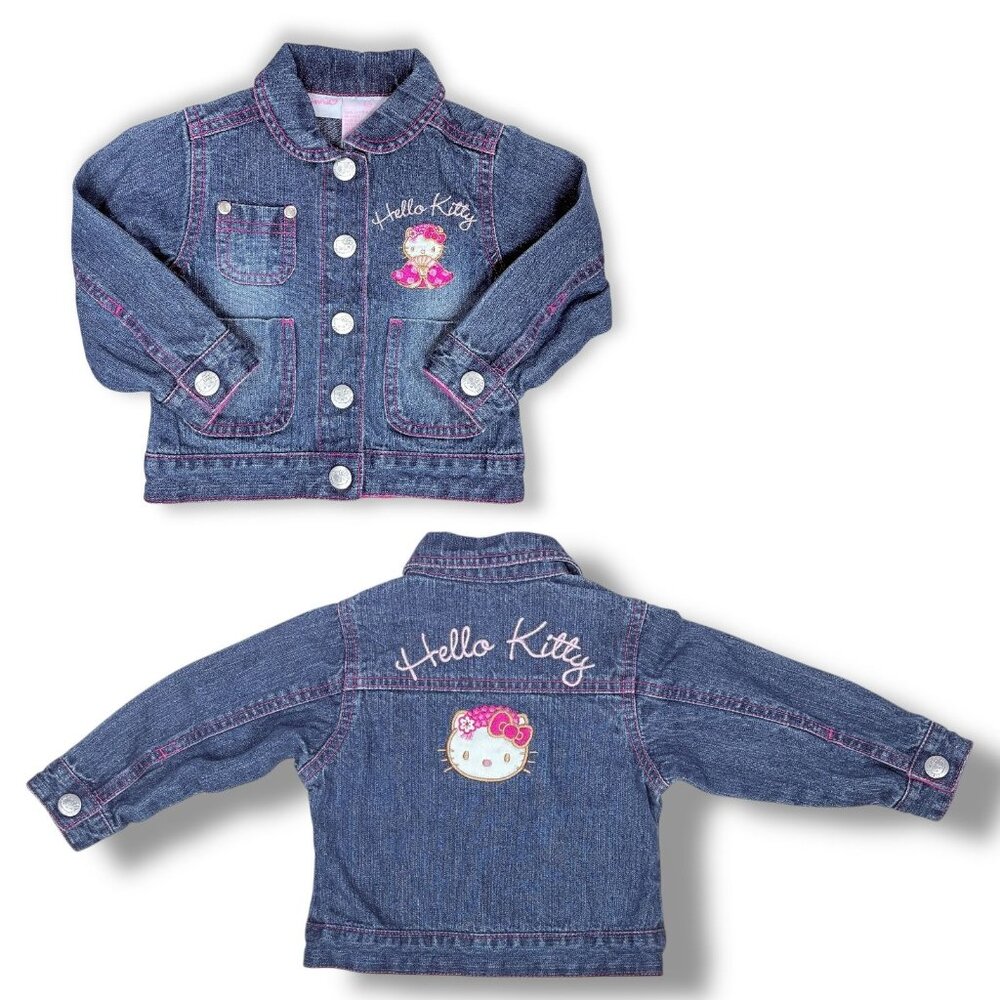 Vintage Sanrio Hello Kitty Y2K Embroidered Appliqué Denim Jean Jacket 12m +